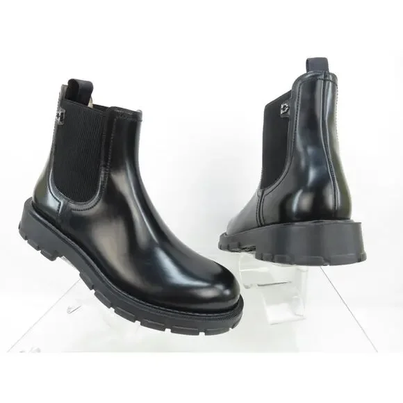 NIB FERRAGAMO IAGO BLACK LEATHER GANCINI LOGO PULL CHELSEA ANKLE BOOTS 10 E